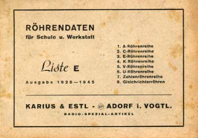 R&ouml;hrendaten f&uuml;r Schule und Werkstatt, Liste E